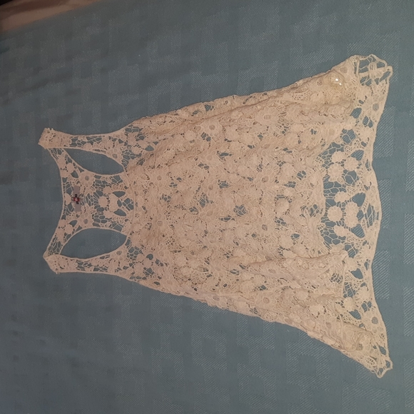 Knit Crochet Floral Lagen Look Boho Top Approx. Size Med - Picture 1 of 6